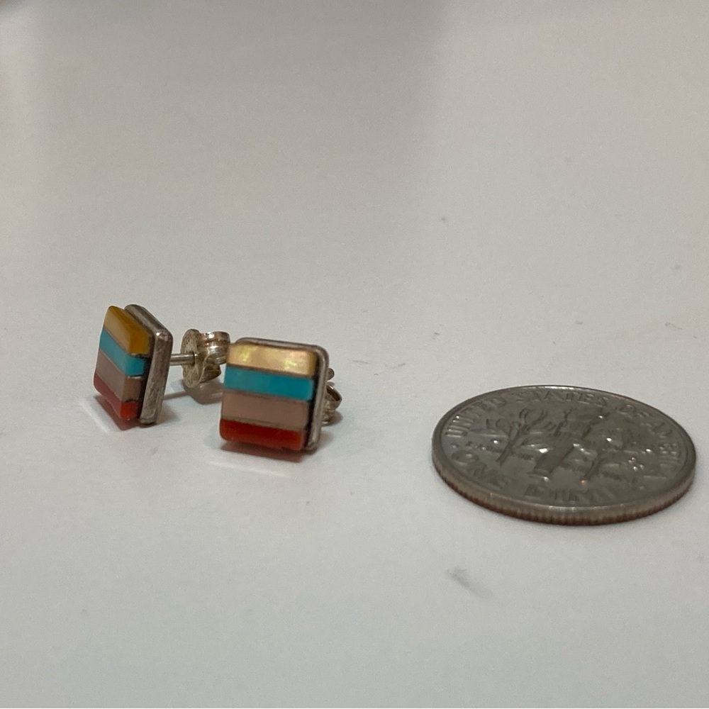 Sterling Silver Striped Square Stud Earrings | Indian Jewelry
